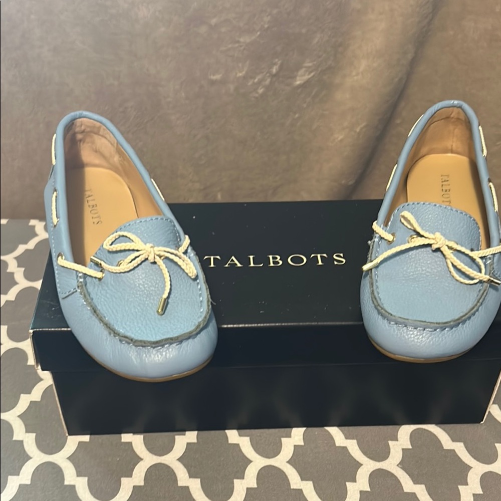 Talbots Light Blue Moccasins with Beige Accents